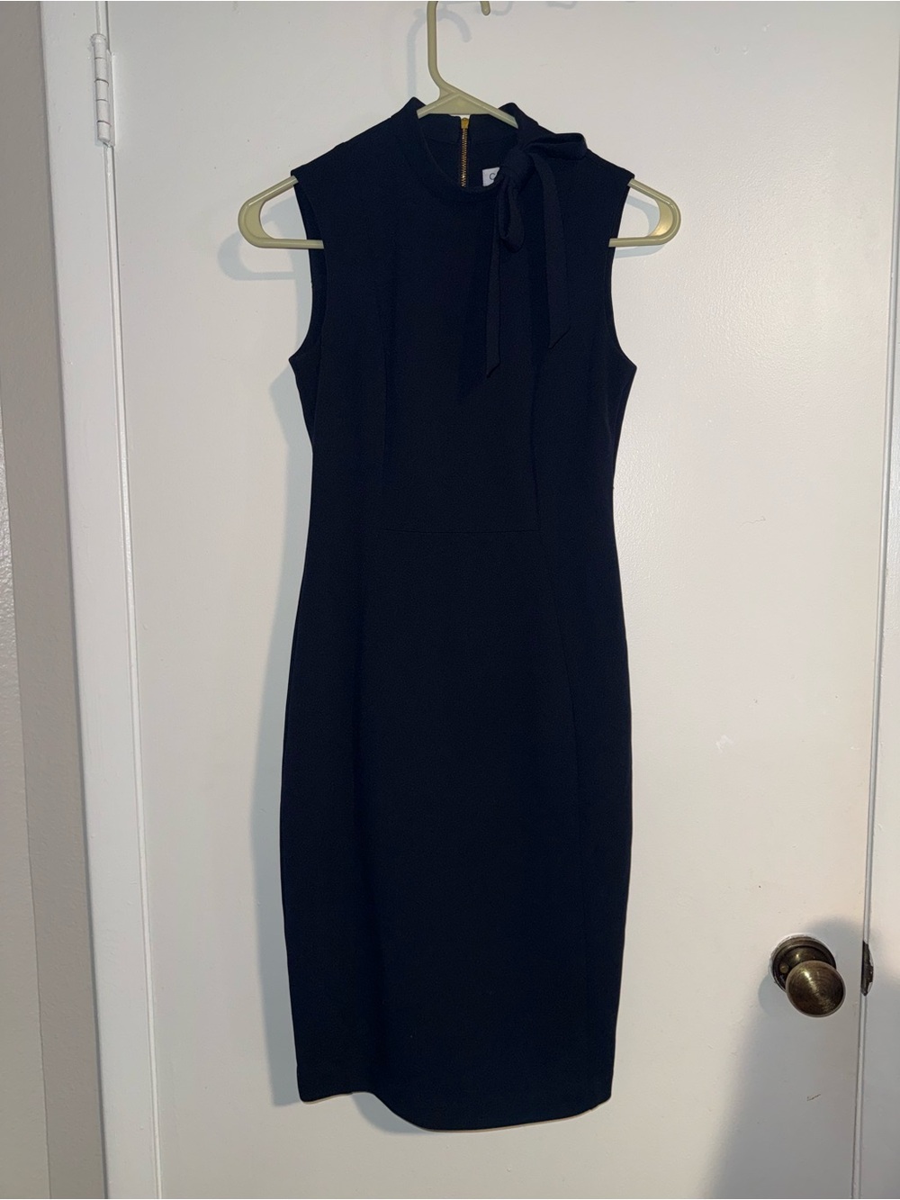 Calvin Klein Navy Sleeveless Tie-Neck Sheath Dress